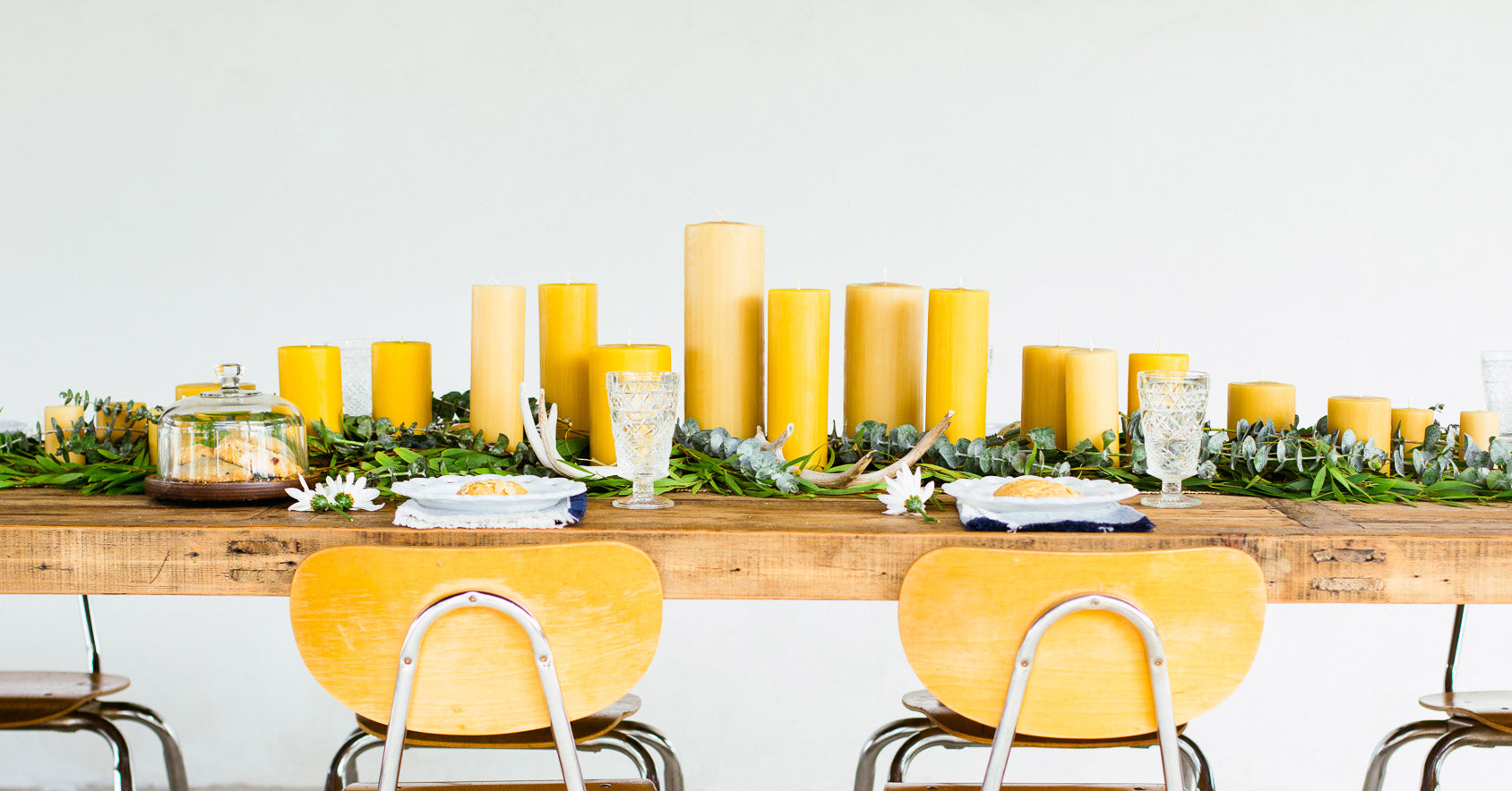 Beeswax Pillar Candles on a Table