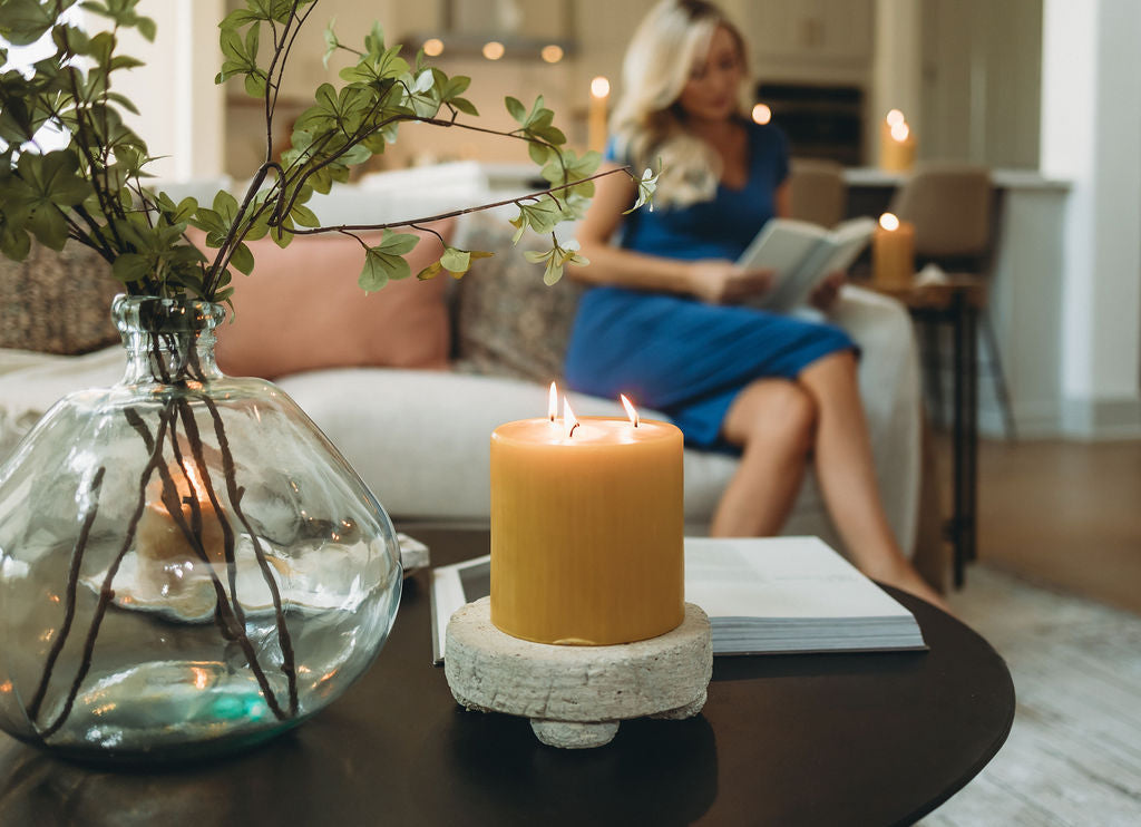 Three-Wick Pillar Beeswax Candles