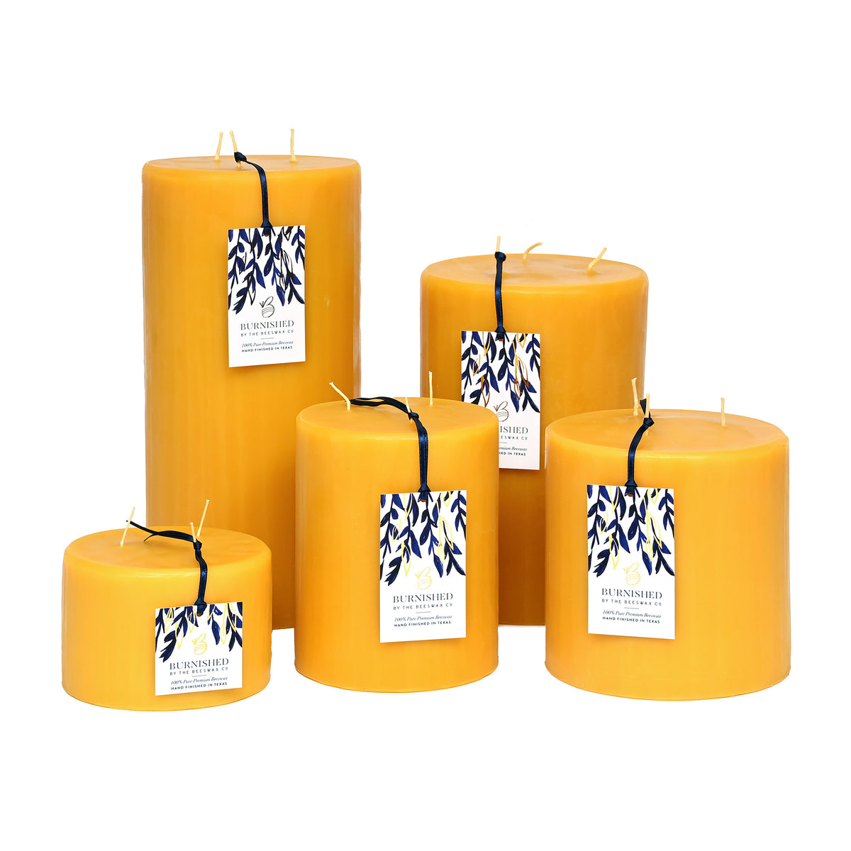 3 Wick Burnished Beeswax Pillar Candles